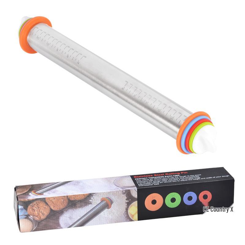 Adjustable Stainless Steel and Beech Wood Rolling Pin - Thickness Control for Dough Kneading