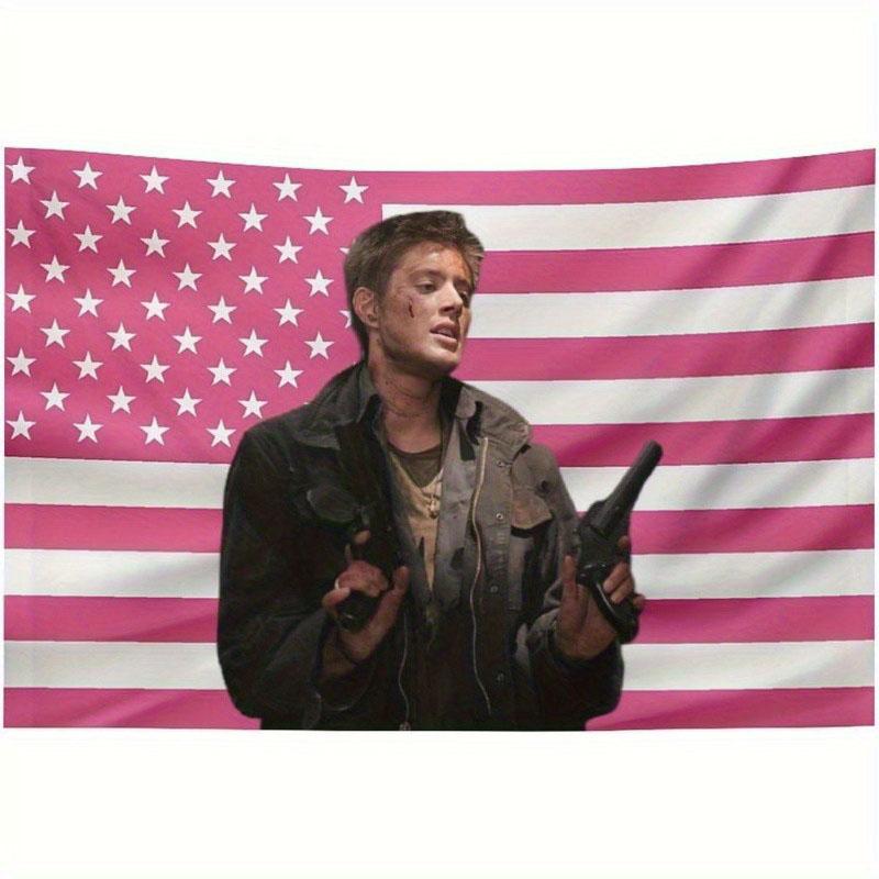 Supernatural Jensen Ackles Dean Winchester Pink US Flag Tapestry Bold Print EyeCatching Dorm Decor Perfect Patriotic Gift