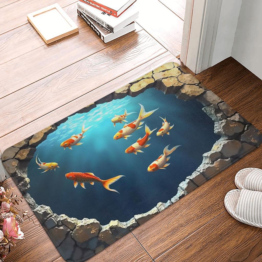 3D яркие рыбы кои Дверные Напольные Кухонные Ванные Коврики Противоскользящие Наружные Коврик для Входной Двери Садовый Ковер Коврик для Ног