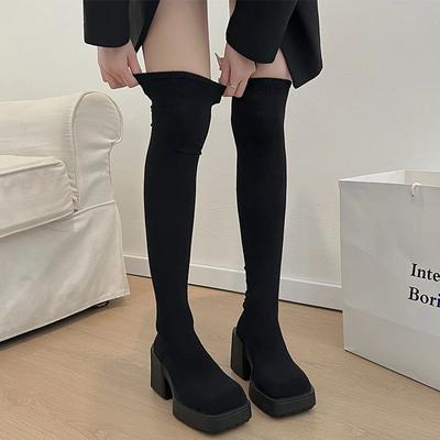 Женские длинные сапоги-носки выше колена на высоком каблуке массивные туфли 2024 года зима дизайнерские новые прогулочные туфли туфли-лодочки мода Mujer Zapatos