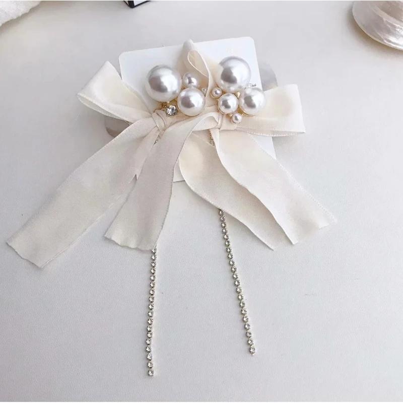 Длинные серьги-кисточки с жемчужным бантом и лентой для женщин, модные ювелирные изделия, серьги-кисточки