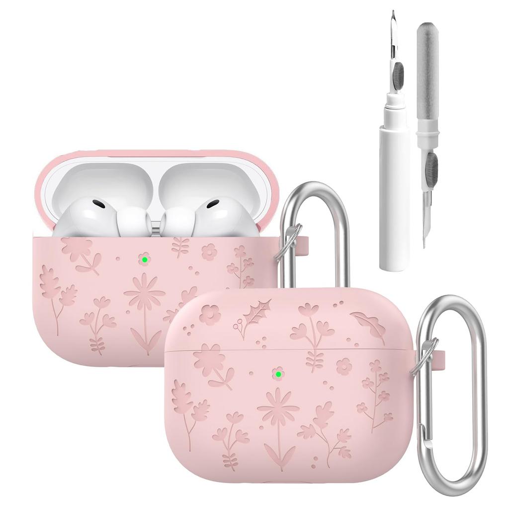 Милый чехол с гравировкой в виде цветка для AirPods Pro 3 Case 2025 с чистящим набором, противоударный силиконовый чехол для AirPods Pro 3-го поколения