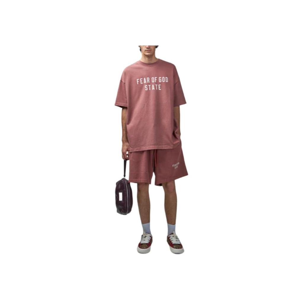 Fear of God Essentials Тяжелая футболка с круглым вырезом Малиновая Мужские Топы Красный 125BT242006F