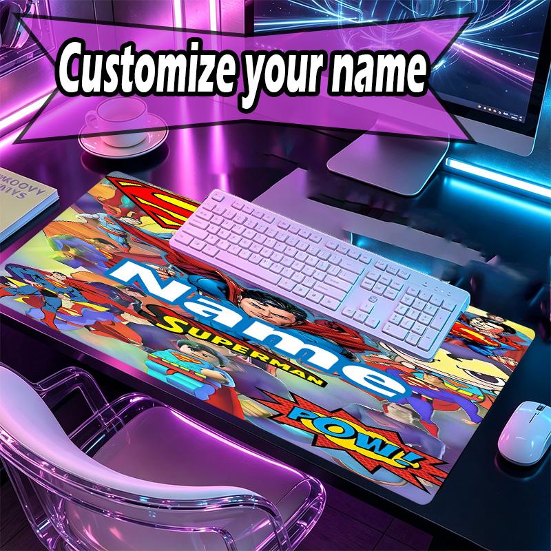 Custom Name Personalized Superman Pattern Mousepad, Laptop PC Desk Mat, Decorative Desk Mat for Home Keyboard Pad Gift
