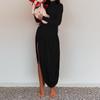 Сексуальное женское платье с полувысоким воротником, модное сексуальное однотонное длинное платье