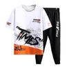 Men's Summer Striped Sports Suit Plus Size Sports Running Suit Short Sleeve + Pants 2 Piece Set