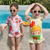 Новый двухцветный мультяшный слитный купальник для девочек - Стильная пляжная одежда для отпуска
