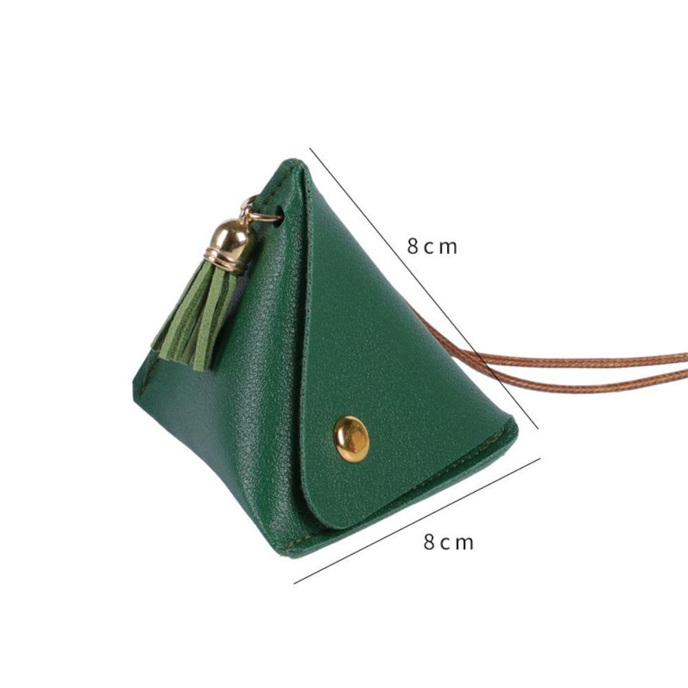 New Triangular Leather Coin Purse Portable Solid Color Storage Bag Access Control Card Snap Button Wallet
