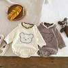 Spring & Autumn Cartoon Bear Hooded Romper, Long Sleeve Crawling Suit for Baby Boys & Girls