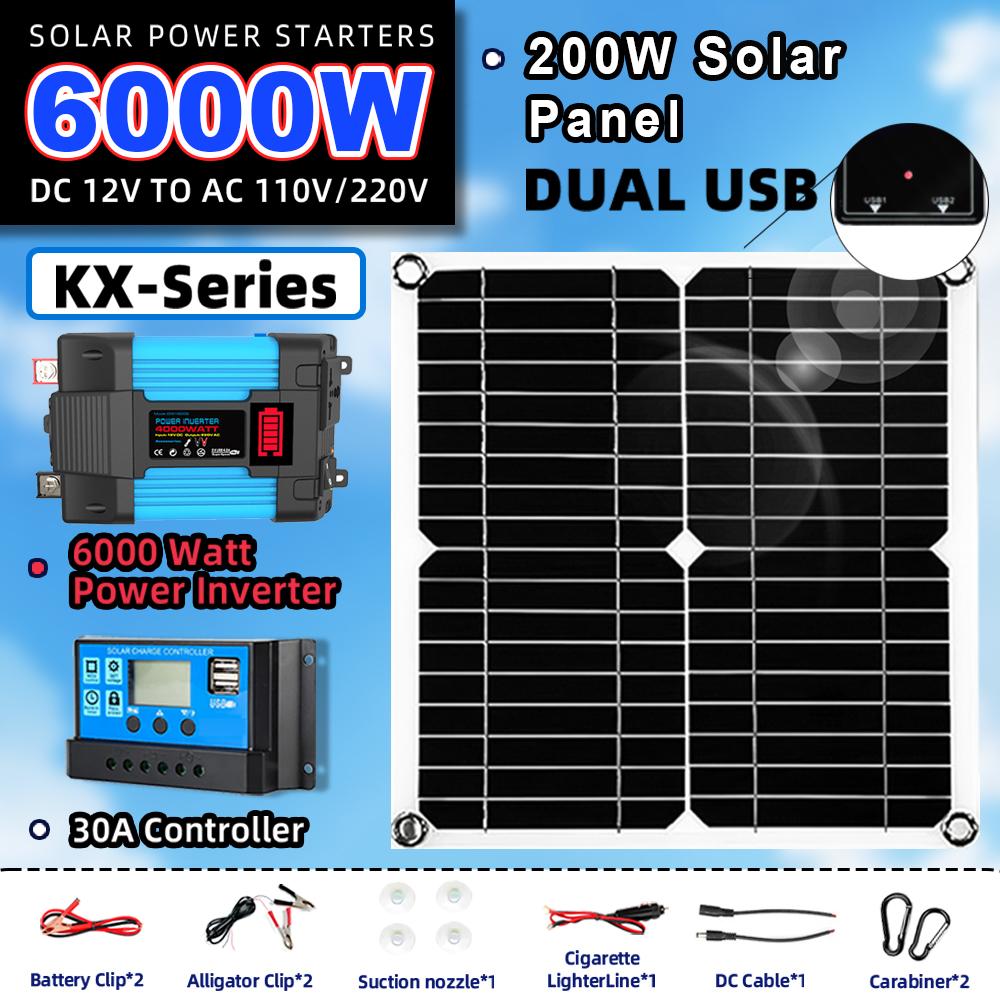 Solar Off-grid System Includes Inverter + Controller + Solar Panels Available with Car Battery for Camping or Home Appliances