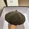 Autumn new matte leather navy hat European and American small fragrant style double-circle suede octagonal beret versatile newsboy hat