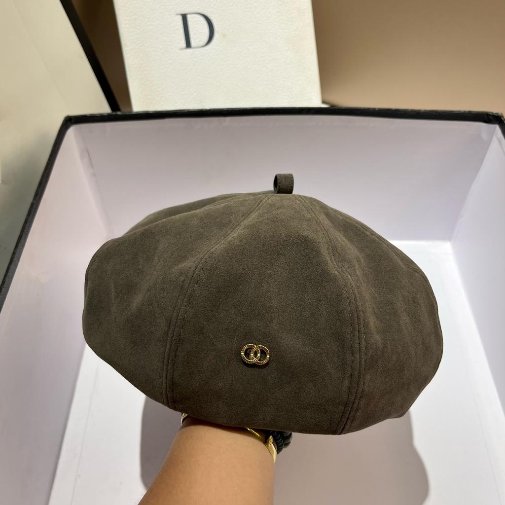 Autumn new matte leather navy hat European and American small fragrant style double-circle suede octagonal beret versatile newsboy hat