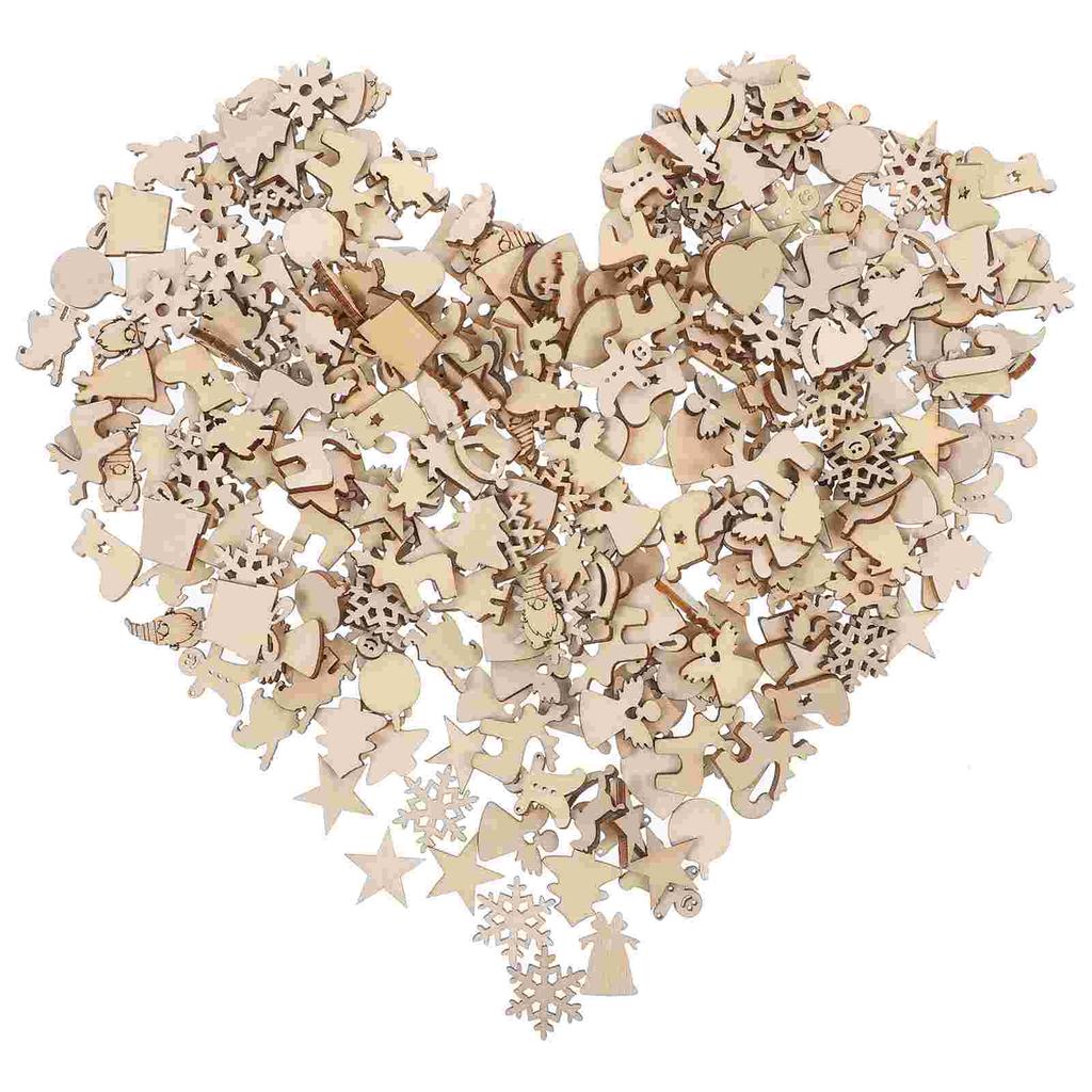 300 шт. Рождественские деревянные щепки, ломтики, деревянные вырезки, многоцелевые незаконченные поделки, аксессуары для елки своими руками
