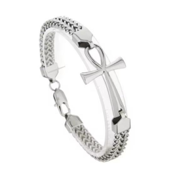 Bracelet Vintage Charm Pendant Amulet Talisman Ankh Cross Men Women Stainless Steel Egypt Egyptian Key Life Religious Jewelry Gift Hip Hop Rock Goth