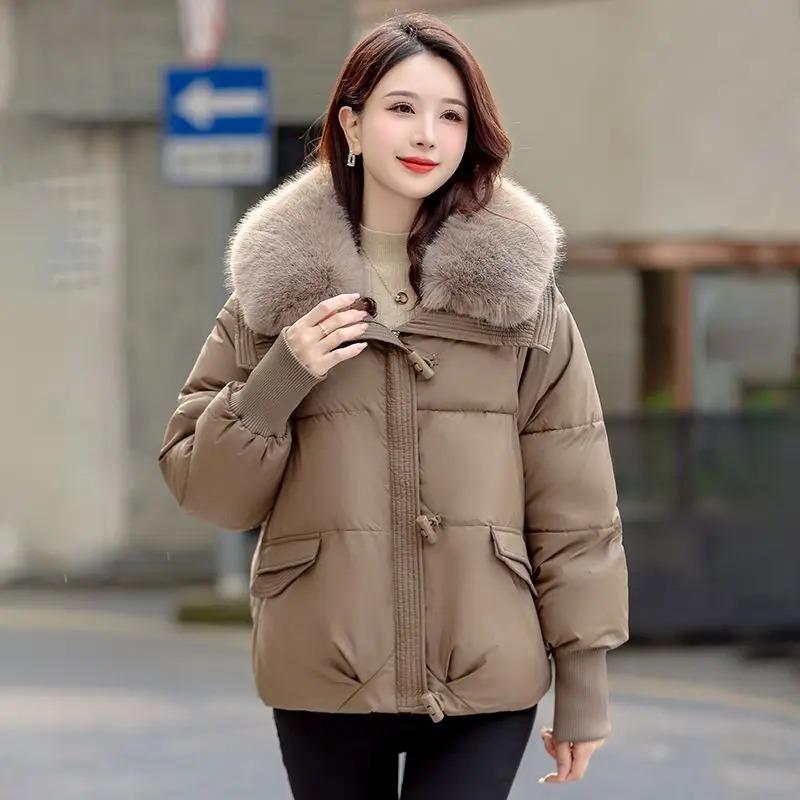 Зимняя новая короткая куртка-пуховик женская парки меховой воротник толстые хлопковые пальто одежда черный хаки повседневная верхняя одежда женская