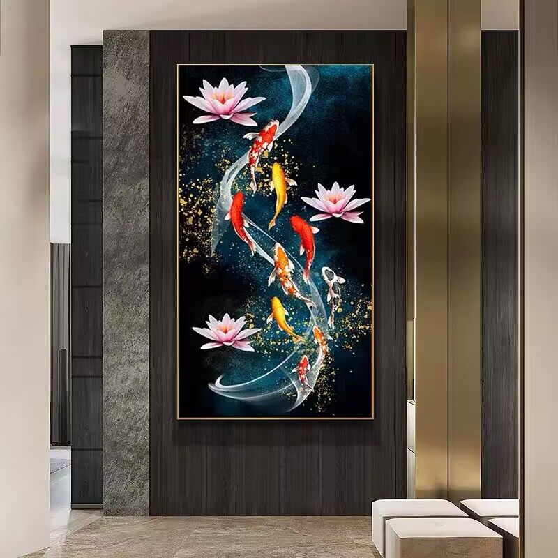 Алмазная картина 5d Рыбное сиденье, художественный вход в мозаику Кои, гостиная, украшение из кристаллов