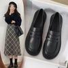 Spring 2025 Women's Black Leather Slip-On Loafers - British Style Flat Bottom JK Uniform Shoes