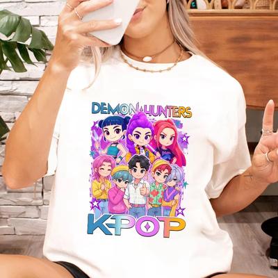 Женская футболка Одежда Kpop Demon Hunter Huntrx Графические топы Женская футболка Мода Корейский Повседневный Харадзюку Футболки с коротким рукавом