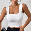 Square Neck Tank Top Wide Shoulder Straps Crop Tops Women Summer Camis Solid Color Camisole Fashion Tube Female Sleeveless Cropped Vest Y2K Clothes