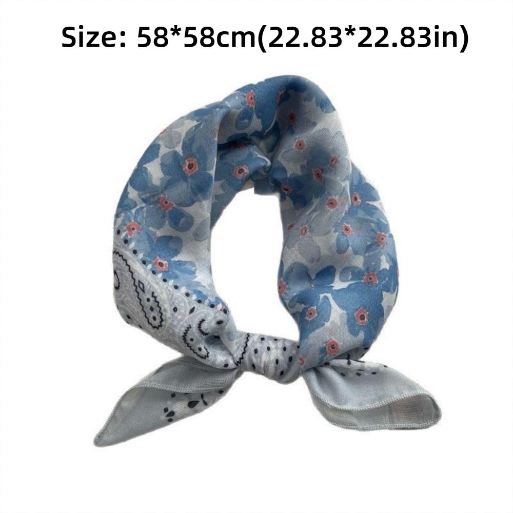 Floral Print Pattern Hair Scarf Double Sides Head Handkerchief Silk Scarf  Spring Summer Fall