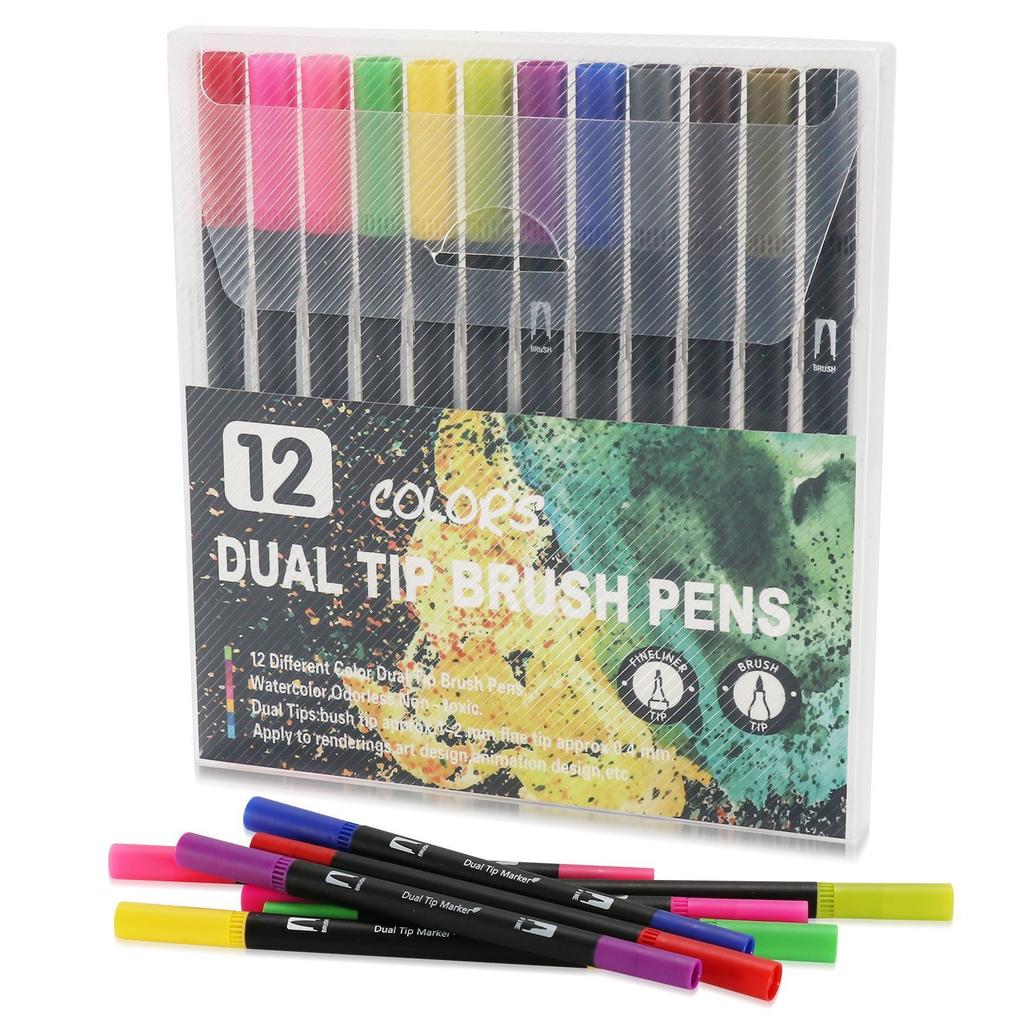 12-120 Colors Felt Tip Drawing Watercolor Art Markers Pen Dual Brush Fineliner Colouring Pen Set for Calligraphy Painting