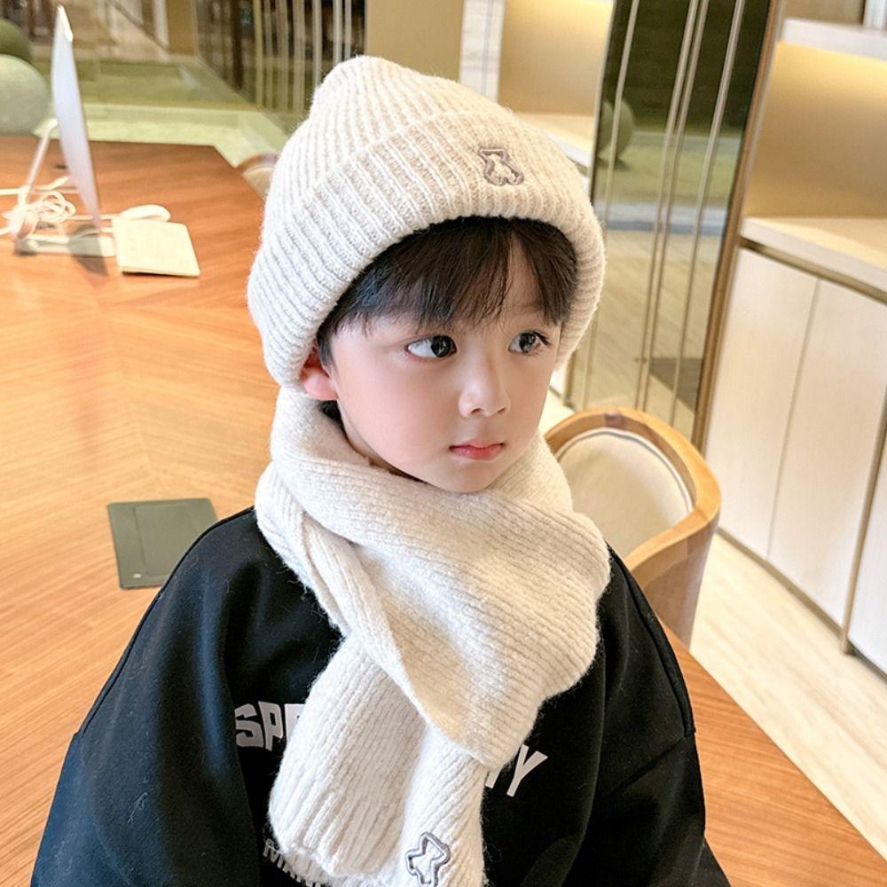 Thick Hat Scarf Set Cute Warm Scarf Fashion Pullover Hats for Baby