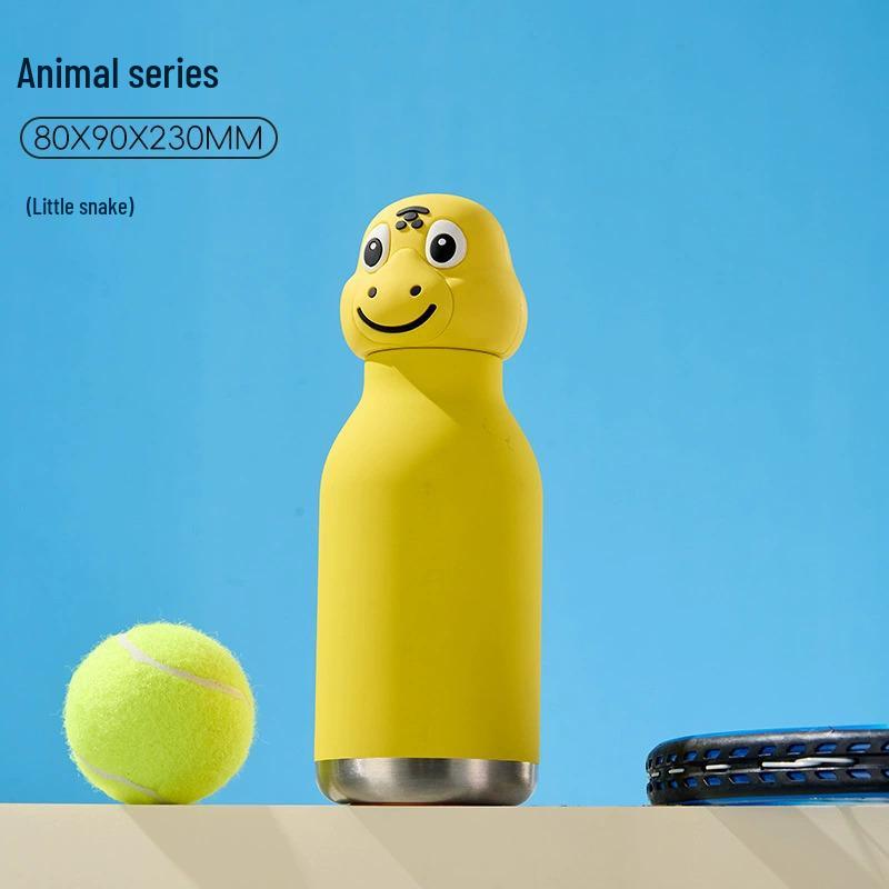 Детский термокружка объемом 450 мл с креативным дизайном в виде животных и крышкой в виде головы животного.