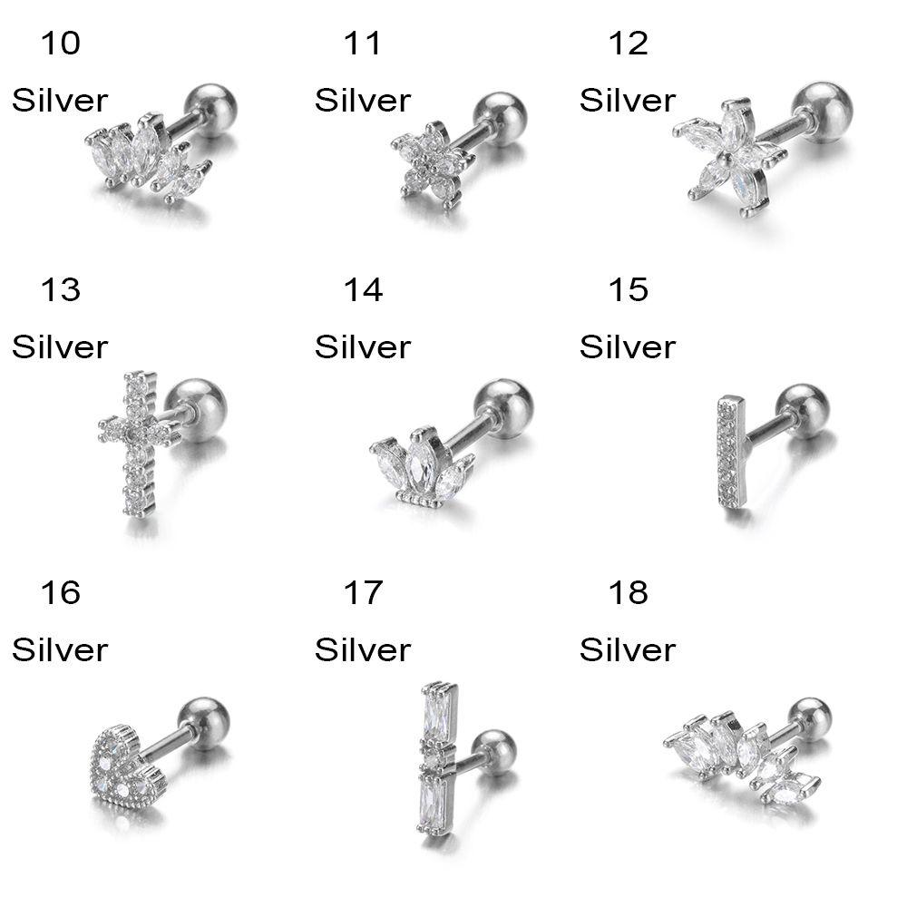 Серьги-гвоздики Helix Tragus Star Moon Heart CZ Пирсинг ушей Серебряные золотые украшения для тела