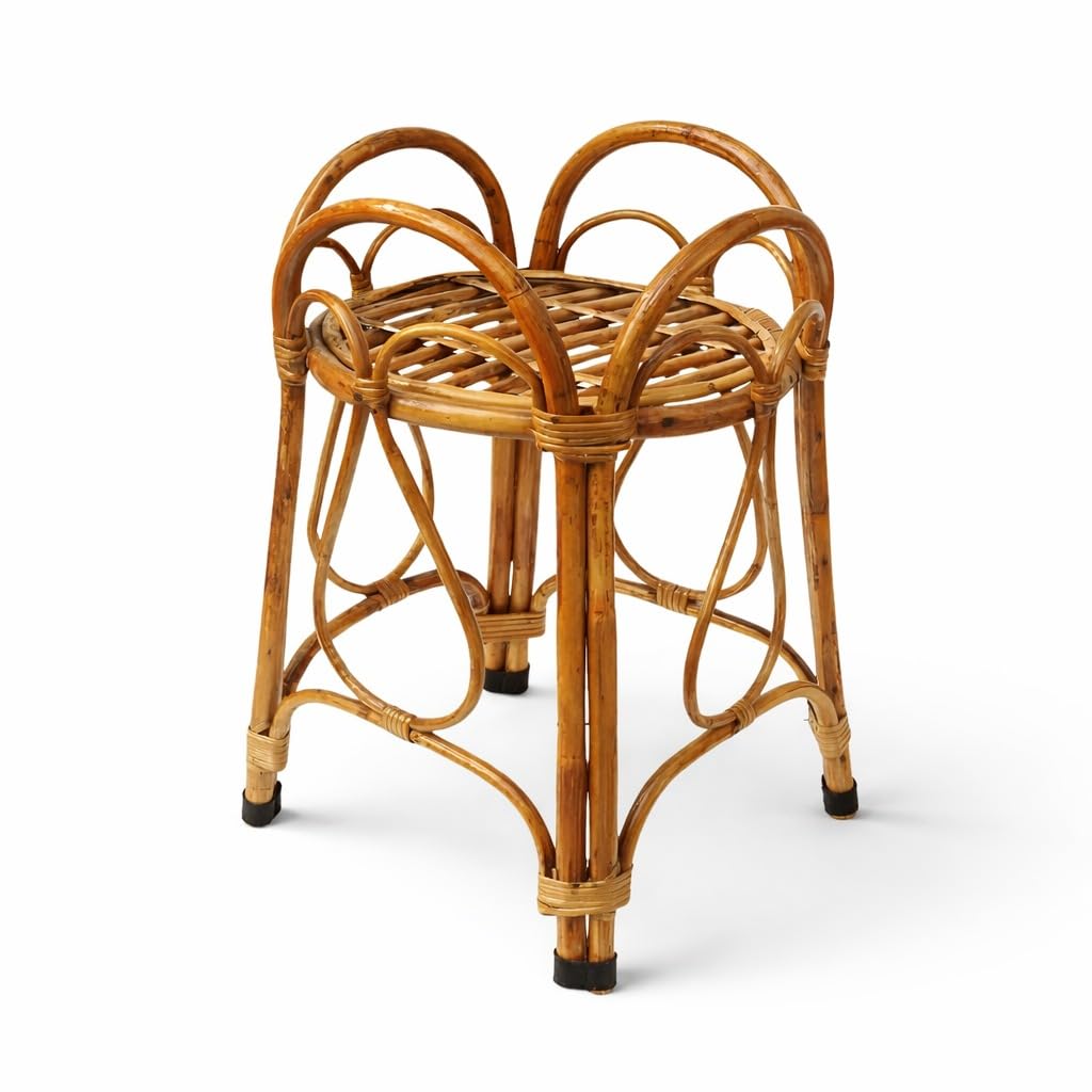 Eco Decx Handcrafted Rattan Plant Stand, Natural Bamboo Flower Pot Holder for Indoor Plants & Living Room Decor, 32 x 32 x 54 cm