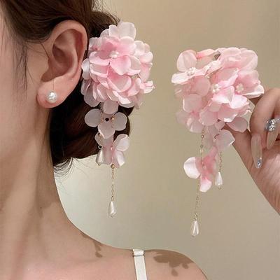 Зажим для волос Цветок с жемчужной кисточкой - Элегантный аксессуар-утка для женщин