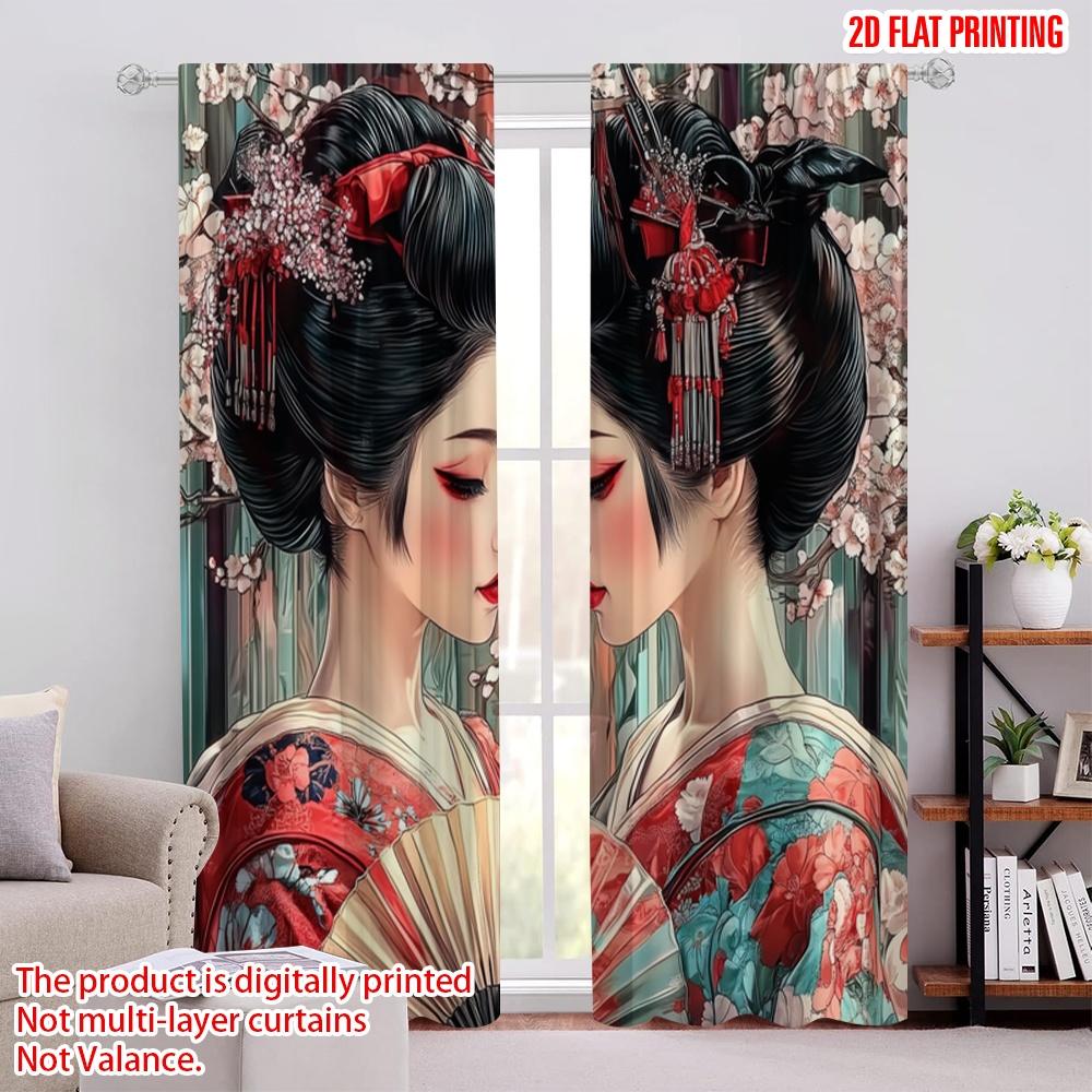 2 шт., шторы с рисунком плоской 2D-печати, Гейша-близнецы, прочный полиэстер (без стержня) Праздничный для разных комнат, Современный