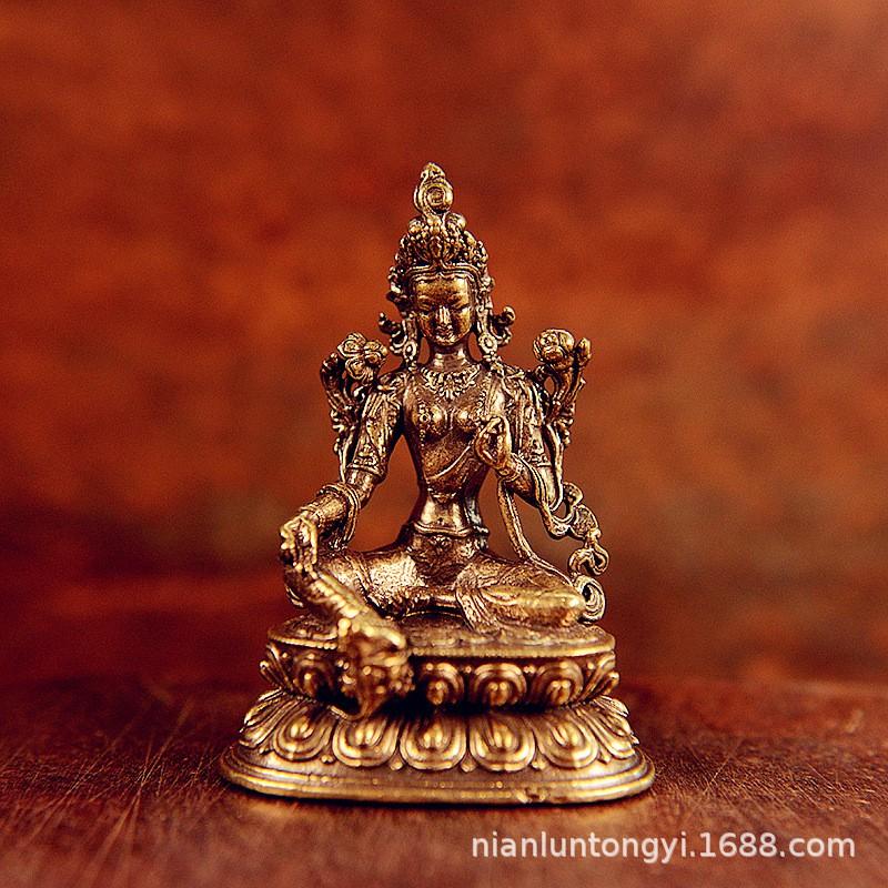 Brass Green Tara Buddha Statue Decorative Figurine Handcrafted Lost Wax Casting Ethnic Home Decor