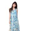 Seaside vacation wind blue butterfly girlish feeling lace-up neck dress female summer small fairy long skirt