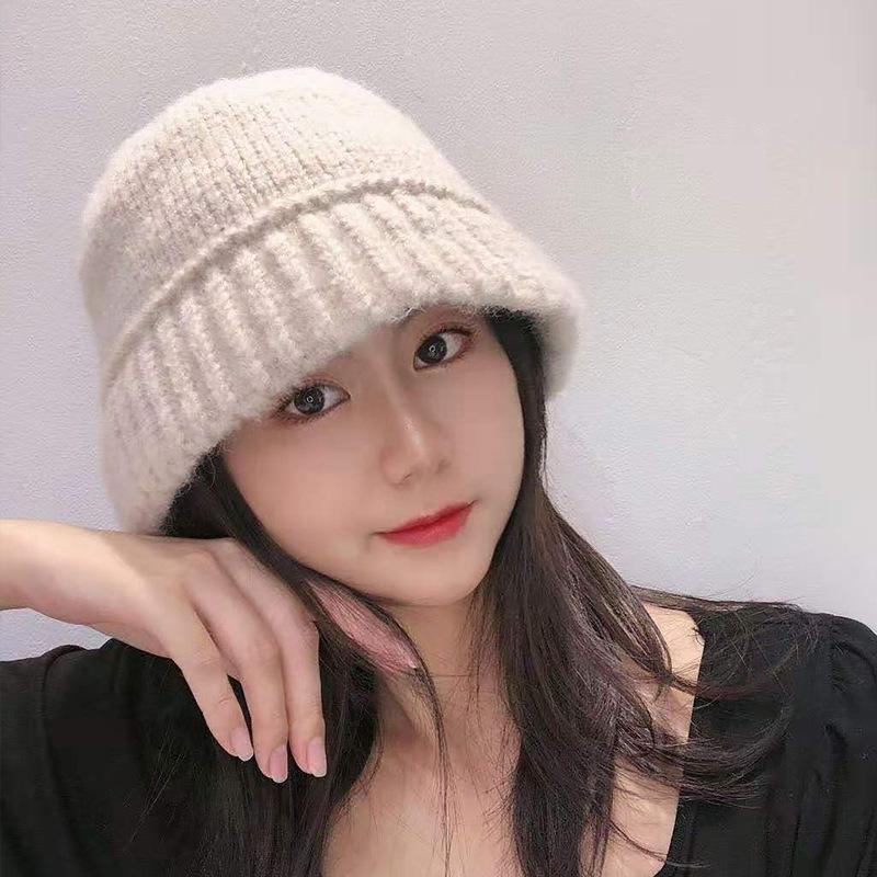 Big Head Circumference Knitted Hat for Women, Small Face In Autumn and Winter, Warm Bucket Hat, Enlarged and Deepened Ear Protector Basin Hat