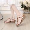 Fashion Brand Casual Summer Fashion Small Wedge Lightweight Sandals Women Elastic Band Beaded Jewel Petal Shoes Rome Ankle T-strap