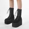 Fashion Women Wedge Boots Plush Warm Winter Boots Suede Women Mid-calf Boots Lace Up Gothic Boot 11cm Height Increasing Platform Booties