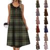 Женское модное повседневное платье без рукавов на пуговицах с клетчатым принтом и карманом