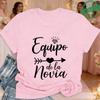 Tribu De La Novia Spanish Single Farewell Bachelorette Party T-shirts Short Sleeve O Neck Tops with Diamond Heart Arrow Graphic