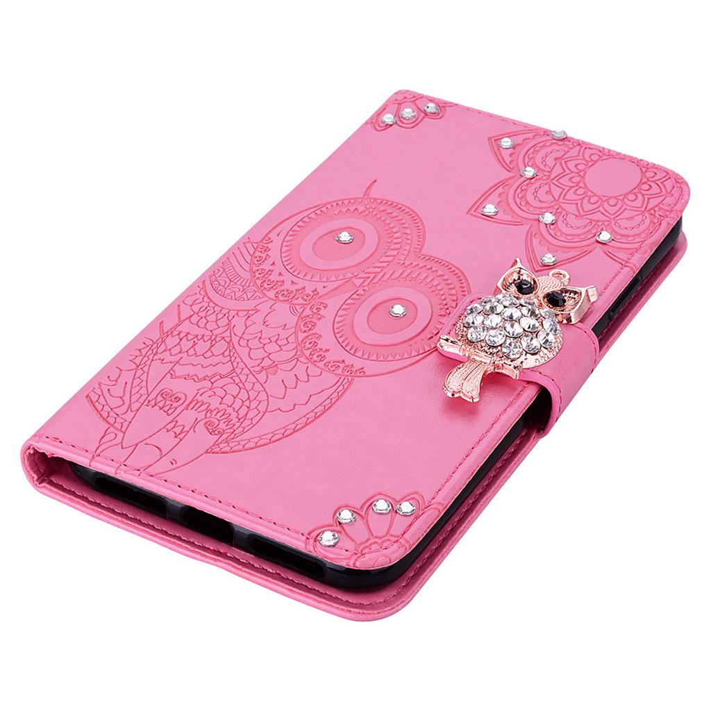 For Samsung Galaxy S24 Ultra Wallet Case Owl Flower Imprinted Rhinestone Leather Cover