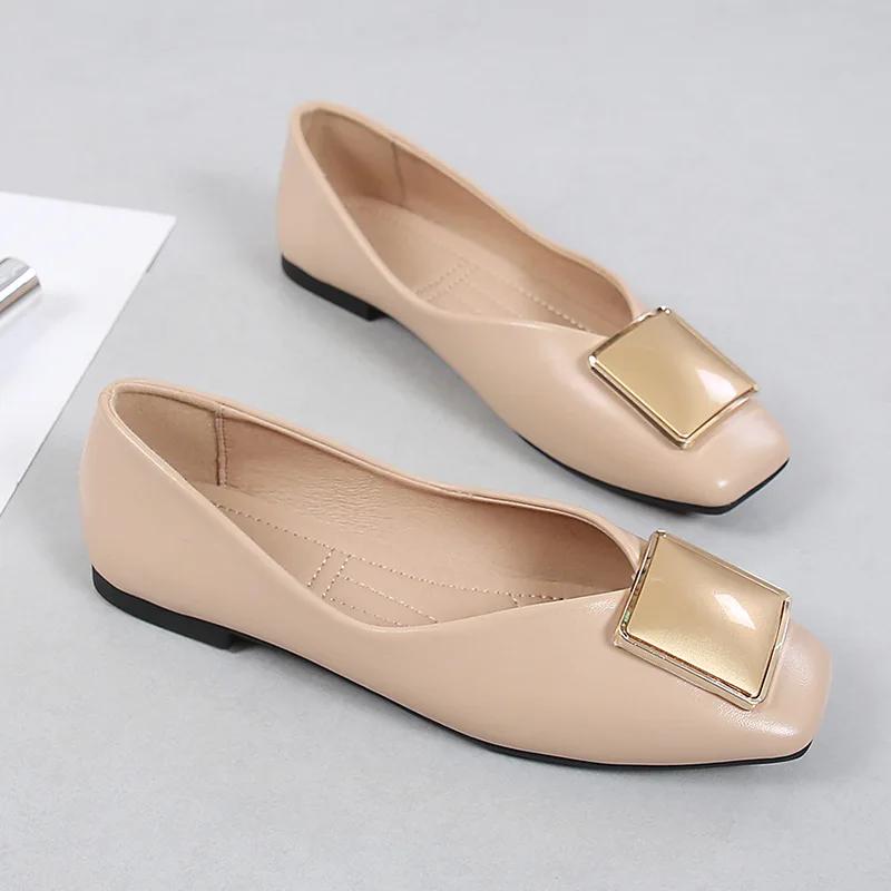 Exquisite Women's Shoes Trendy Fashion Casual Square Head Flat Shoes Soft Bottom Anti Slip Comfortable Large Women's Shoes 35-44