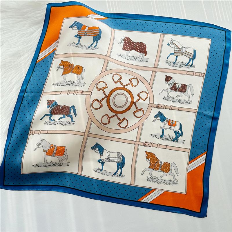 53*53cm Square Silk Scarf Women's Fashion Printed Small Neck Scarf Office Women's Hair Belt Folar Handkerchief Women's Handkerchief Scarf