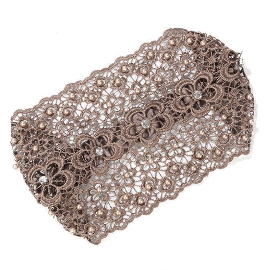 Женская повязка на голову с цветочным узором, блестящие стразы, искусственный жемчуг, высокая эластичная широкая повязка для волос