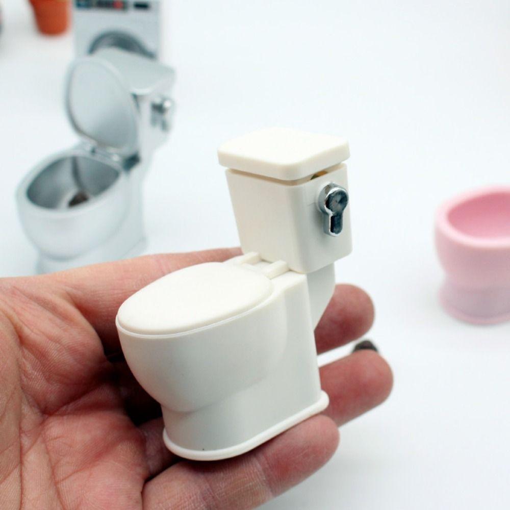 Flushing Sound Dollhouse Toilet Scene Prop Miniature Toilet Toys For Children