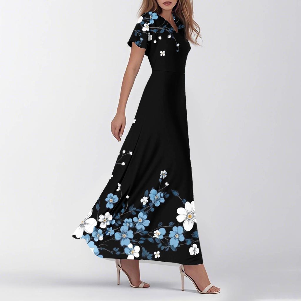 Женское летнее повседневное модное ретро-платье с цветочным принтом и коротким рукавом