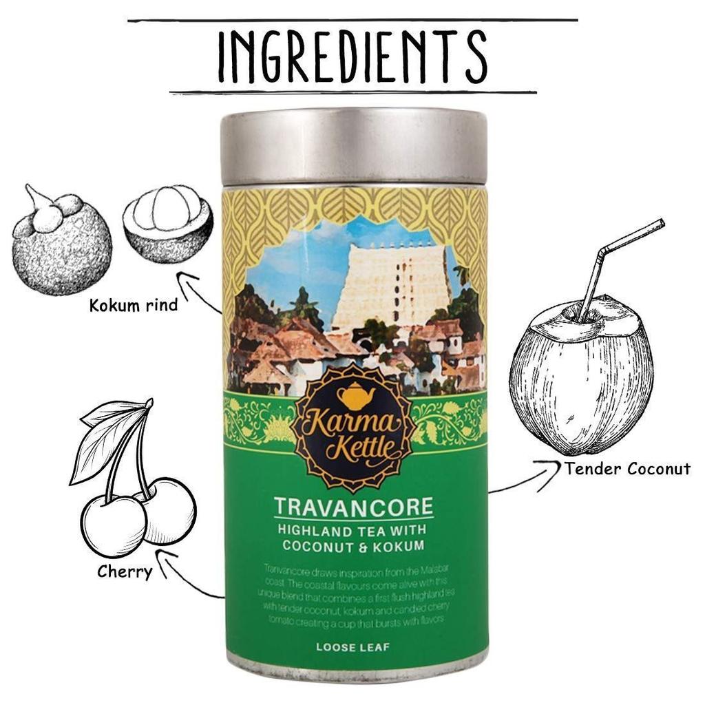 Black Tea with Coconut and Garcinia (75 G), Travancore Karma Kettle