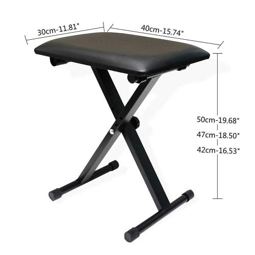 AKOZLIN Folding X-Shaped Piano Chair with Keyboard Bench, 3-Level Height Adjustment, Non-Slip, Black, 16.5" W x 12.5" D x 14.5" H (42/47/50cm)