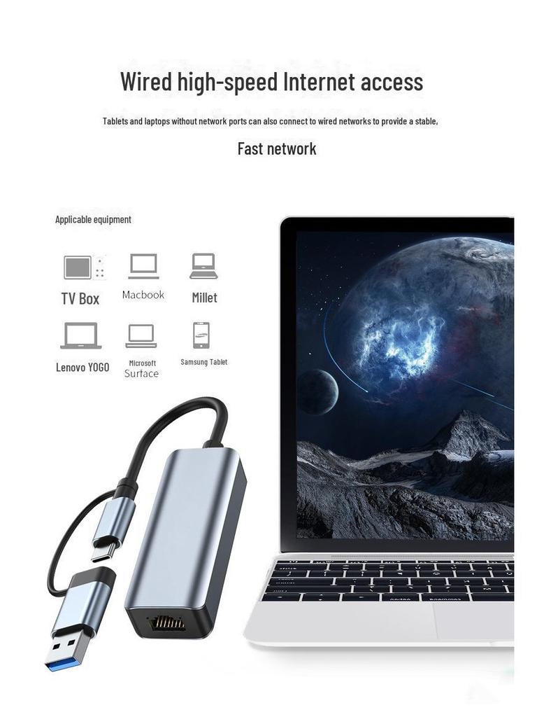 USB Type-C To RJ45 Gigabit Ethernet Adapter - Driver-Free Network Cable Converter for Laptop