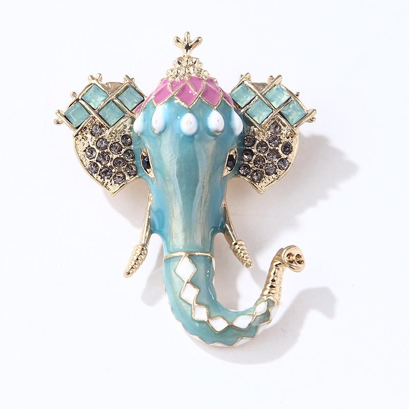 Vintage Oil Drop Brooch Fashion Auspicious Diamond Encrusted Elephant Corsage Pin Accessories Women's Brooch