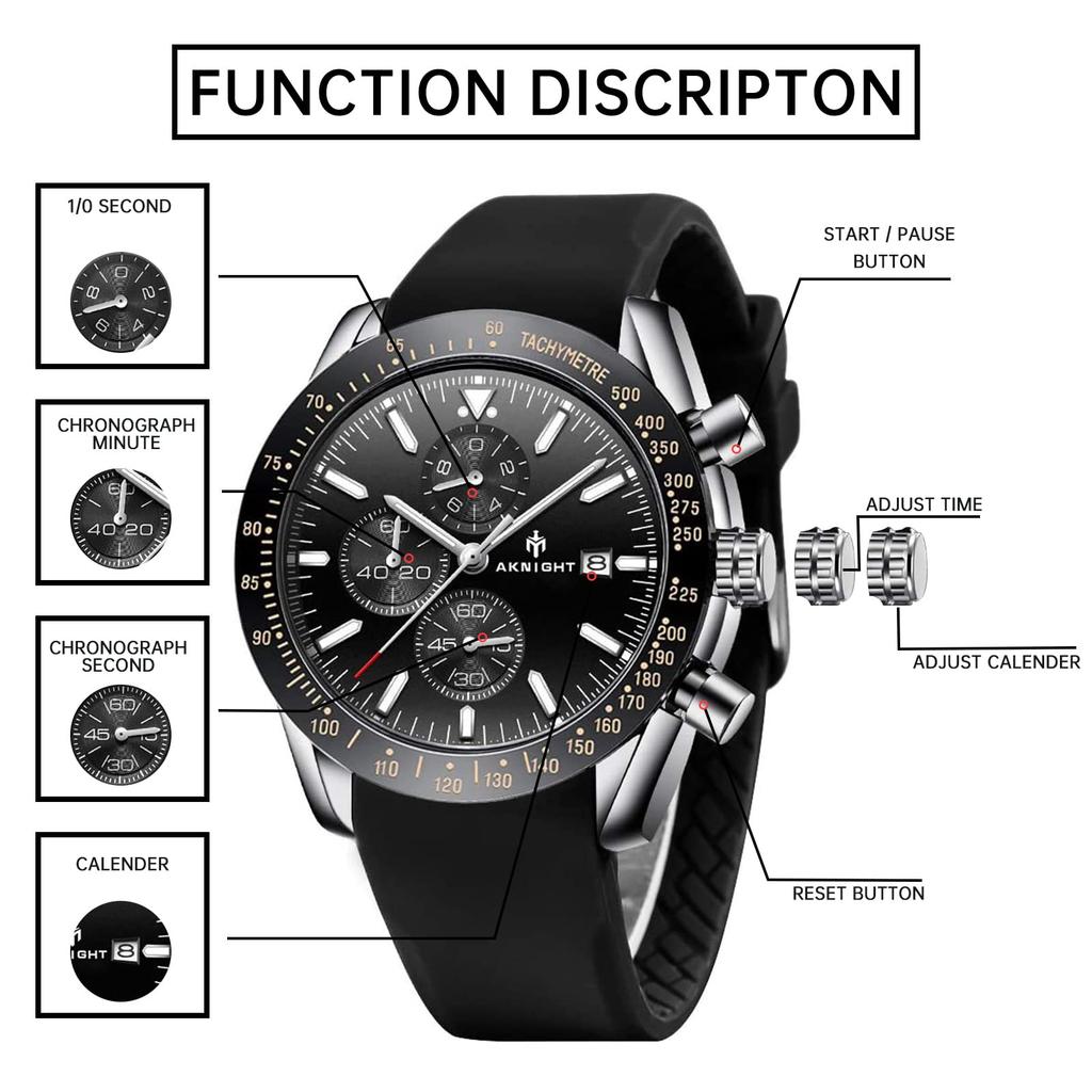 Часы BENYAR AKNIGHT, стильные часы, светящийся хронограф, фиксированный безель, аналоговый календарь, наручные часы, водонепроницаемые, японские кварцевые часы со стальным ремешком