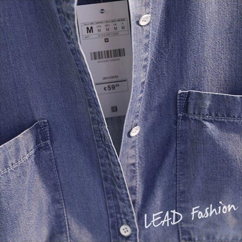 Весеннее однотонное джинсовое платье-рубашка, повседневные топы, модная рубашка с длинными рукавами и карманами для женщин, элегантная свободная одежда средней длины 24120